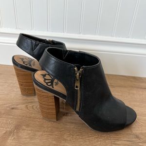 Fergalicous Black Leather open toe Bootie